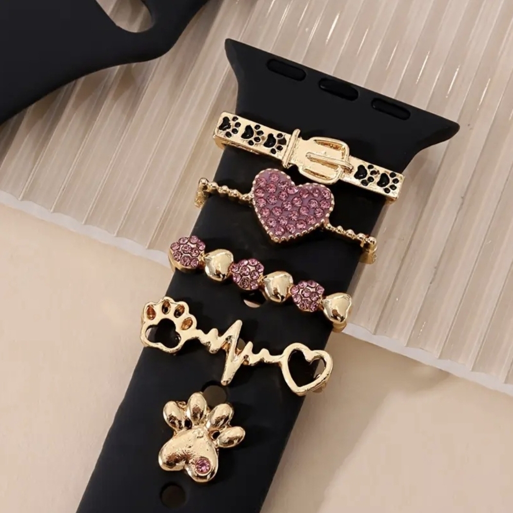 Gold And Pink Paw And Heart Charms For Your Watchband